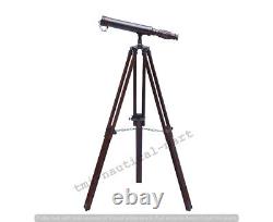 Antique Vintage 27 Telescope Nautical Made Brass & Wooden Brown Tripod Stand