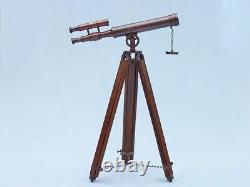 Antique Vintage Brass 18 Inch Telescope With Wooden Tripod Stand Decor Gift