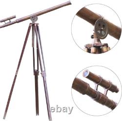 Antique Vintage Brass Telescope 18 Wooden Tripod US Navy Marine Collectible