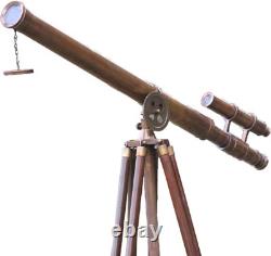 Antique Vintage Brass Telescope 18 Wooden Tripod US Navy Marine Collectible