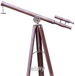 Antique Vintage Brass Telescope 18 Wooden Tripod US Navy Marine Collectible