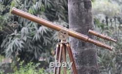 Antique Vintage Brass Telescope 18 Wooden Tripod US Navy Marine Collectible