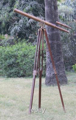 Antique Vintage Brass Telescope 18 Wooden Tripod US Navy Marine Collectible