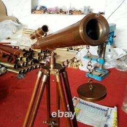 Antique Vintage Brass Telescope 18 with Wooden Tripod US Navy Marine Collectible