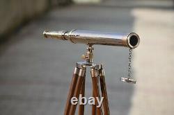 Antique Vintage Brass Telescope 18 with Wooden Tripod US Navy Marine Collectible