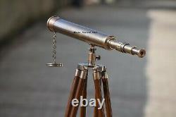 Antique Vintage Brass Telescope 18 with Wooden Tripod US Navy Marine Collectible