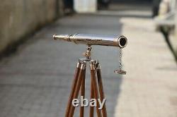 Antique Vintage Brass Telescope 18 with Wooden Tripod US Navy Marine Collectible