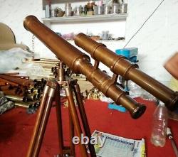 Antique Vintage Brass Telescope 18 with Wooden Tripod US Navy Marine Collectible