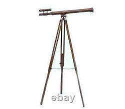 Antique Vintage Brass Telescope 36 with Wooden Tripod US Navy Marine Collectible