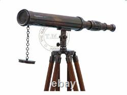 Antique Vintage Brass Telescope With Wooden Tripod Stand For Gift Item 18 Inch