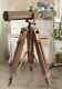 Antique Vintage Brass Telescope With Wooden Tripod Us Navy Marine Collectible Gift
