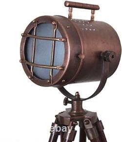 Antique Vintage Desktop Searchlight Adjustable Wood Tripod Lamps Table Lamp