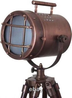 Antique Vintage Desktop Searchlight Adjustable Wooden Tripod Lamps
