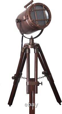Antique Vintage Desktop Searchlight Adjustable Wooden Tripod Lamps LED Tabletop