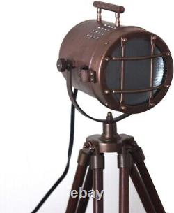 Antique Vintage Desktop Searchlight Adjustable Wooden Tripod Lamps LED Tabletop