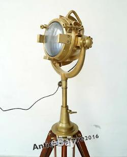 Antique Vintage Industrial Designer Nautical Spot Light Tripod Floor Lamp Decor