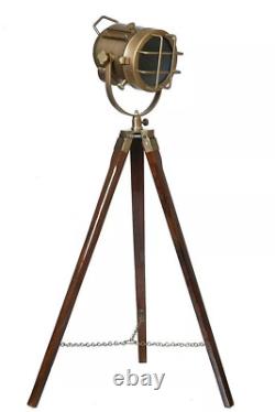 Antique Vintage Lamp Spotlight Wooden Tripod Stand Searchlight Lamp Home Decor