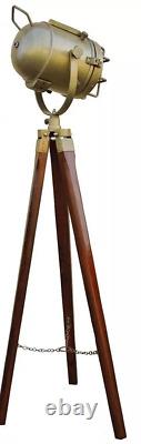 Antique Vintage Lamp Spotlight Wooden Tripod Stand Searchlight Lamp Home Decor