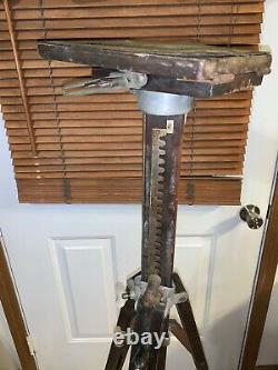 Antique Vintage Large Format Camera Wood Tilt Head Adjustable TRIPOD AGFA ANSCO