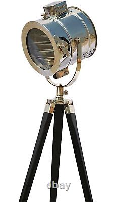 Antique Vintage Spotlight Floor Lamp With Wooden Tripod Home Decor Gift Style