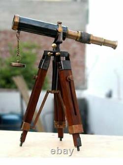 Antique Vintage Spyglass Telescope With Wooden tripod- Nautical Gift