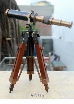 Antique Vintage Spyglass Telescope With Wooden tripod- Nautical Gift