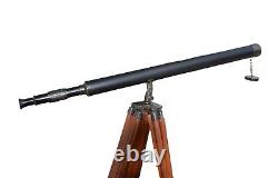 Antique Vintage-Style Brass Telescope Reproduction With Adjustable Wooden Tripod