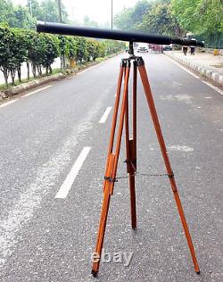 Antique Vintage-Style Brass Telescope Reproduction With Adjustable Wooden Tripod
