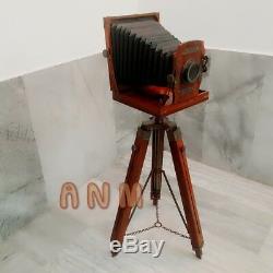 Antique Vintage Style Folding Camera With Wooden Tripod Home Decorative Item