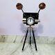 Antique Vintage Style Projector Camera With Clock Wooden Tripod Stand Home Decor