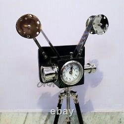 Antique Vintage Style Projector Camera With Clock Wooden Tripod Stand Home Decor