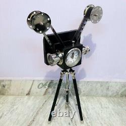 Antique Vintage Style Projector Camera With Clock Wooden Tripod Stand Home Decor