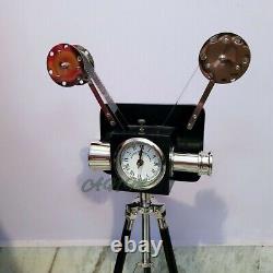 Antique Vintage Style Projector Camera With Clock Wooden Tripod Stand Home Decor