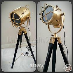 Antique Vintage Style Search Light Designer Floor Lamp WithWooden Tripod