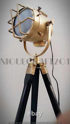 Antique Vintage Style Search Light Designer Floor Lamp WithWooden Tripod