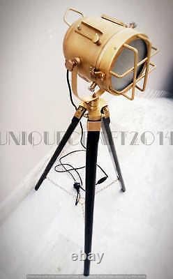 Antique Vintage Style Search Light Designer Floor Lamp WithWooden Tripod