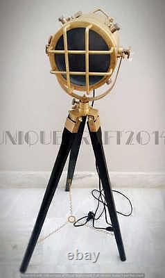 Antique Vintage Style Search Light Designer Floor Lamp WithWooden Tripod