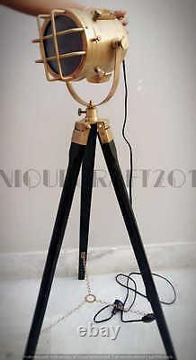 Antique Vintage Style Search Light Designer Floor Lamp WithWooden Tripod