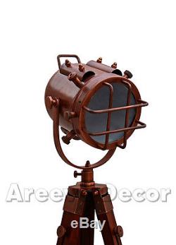 Antique Vintage Wooden Spot light Nautical Wooden Tripod Floor Lamp Stand/