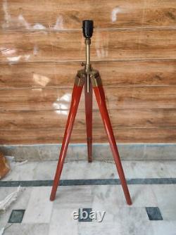 Antique Vintage Wooden Tripod, Nautical Floor Lamp, Adjustable Tripod Shade Lamp