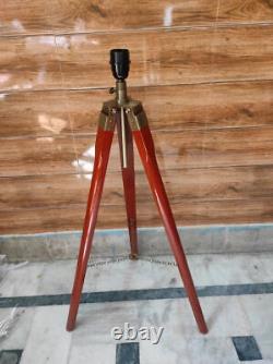 Antique Vintage Wooden Tripod, Nautical Floor Lamp, Adjustable Tripod Shade Lamp