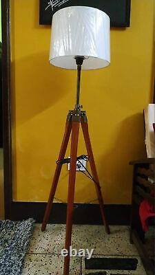 Antique Vintage Wooden Tripod, Nautical Floor Lamp, Adjustable Tripod Shade Lamp