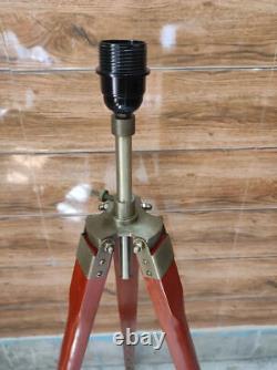 Antique Vintage Wooden Tripod, Nautical Floor Lamp, Adjustable Tripod Shade Lamp