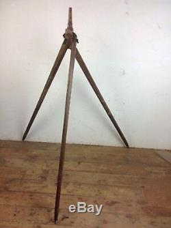 Antique Wooden Camera tripod Vintage spotlight stand floor standing light old