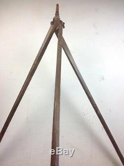 Antique Wooden Camera tripod Vintage spotlight stand floor standing light old