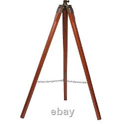 Antique Wooden Corner Floor Tripod Stand Vintage Brass Brown Suitable For Camera