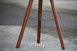 Antique Wooden Corner Floor Tripod Stand Vintage Brass Brown Suitable For Camera