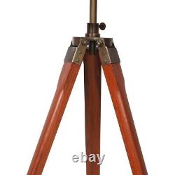 Antique Wooden Corner Floor Tripod Stand Vintage Brass Brown Suitable For Camera