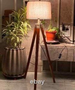Antique Wooden Tripod Floor lamp For Home Office Decor Vintage Light For Night