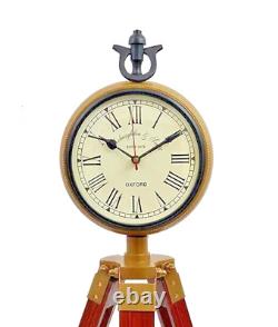 Antique Wooden Tripod Stand Table Clock Deck Clock Vintage Style Nautical Decor